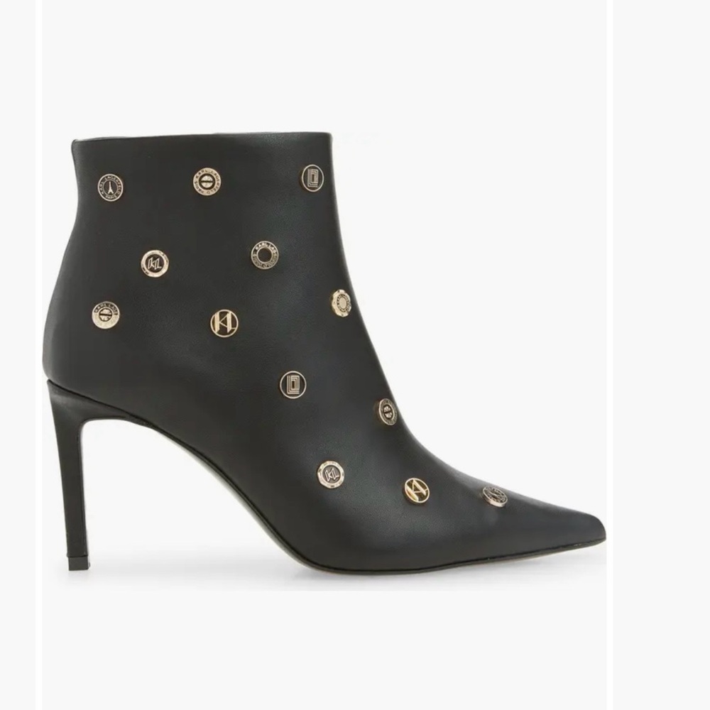 Karl Lagerfeld Black Ankle Boots with Gold Embellishments